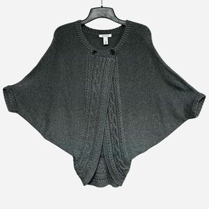 White House Black Market Cable Knit Gray Dolman Sleeve Pancho Sweater Large
